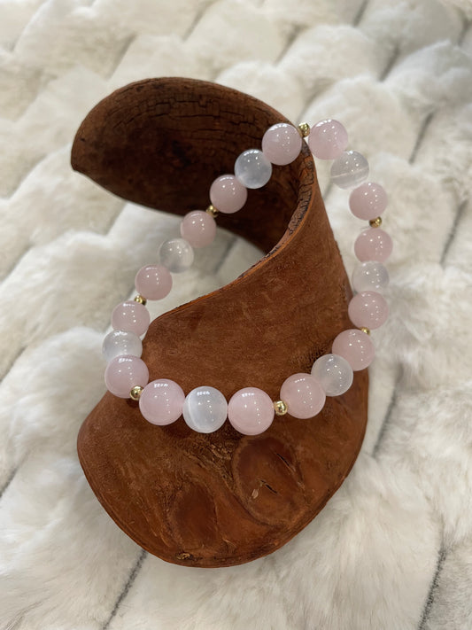 Bracelet sélénite et Quartz Rose