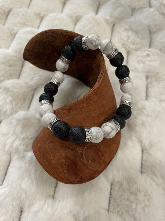 Bracelet Howlite et Pierre de Lave