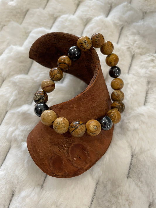 Bracelet Jaspe paysage et Hématite