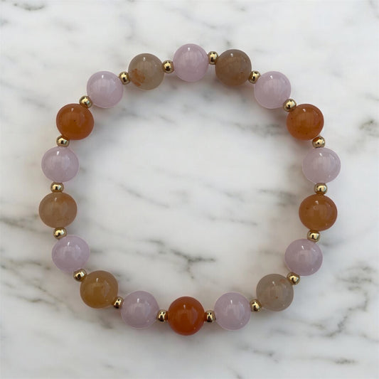 Bracelet Aventurine Orange et Quartz Rose