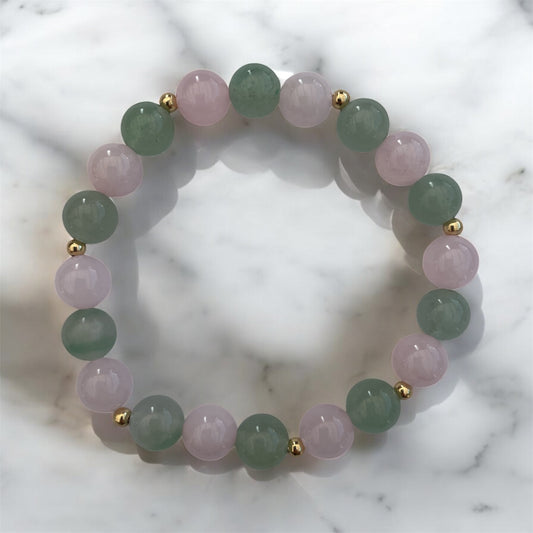 Bracelet Quartz Rose et Aventurine Verte